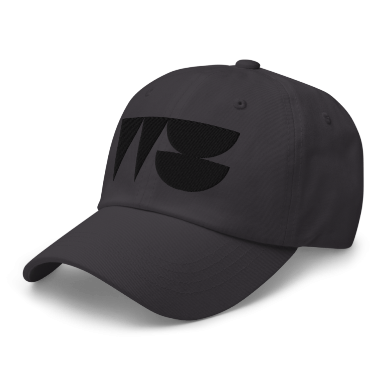 Grey baseball cap with black, stitched Wildseed logo.